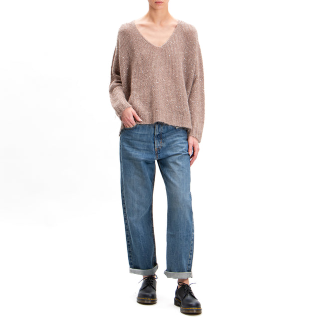 Kontatto-V-neck mohair sweater with sequins - dove grey