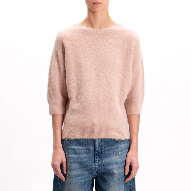 Kontatto-Alpaca Blend Crewneck 3/4 Sleeve Sweater - Nude