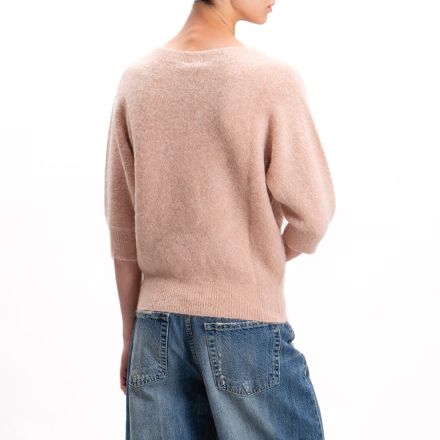 Kontatto-Alpaca Blend Crewneck 3/4 Sleeve Sweater - Nude