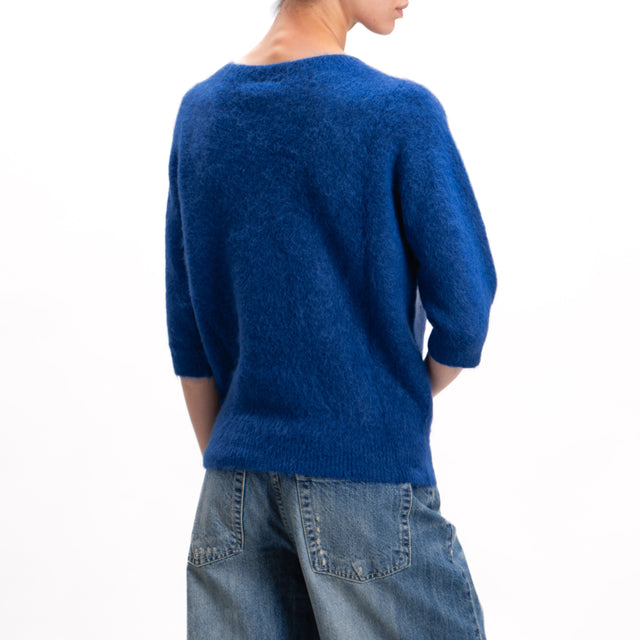 Kontatto-Alpaca Blend Crewneck 3/4 Sleeve Sweater - Royal