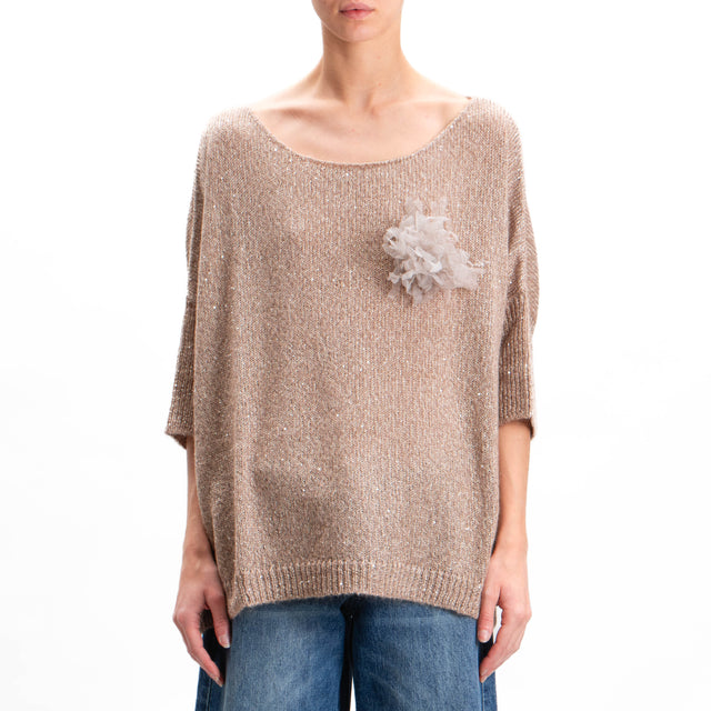 Kontatto-Mohair boat neck sweater with sequins - dove grey