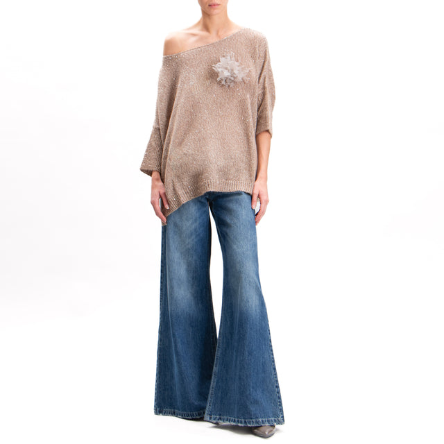 Kontatto-Mohair boat neck sweater with sequins - dove grey