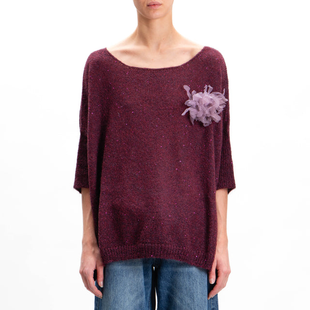 Kontatto-Mohair boat neck sweater with sequins - wine