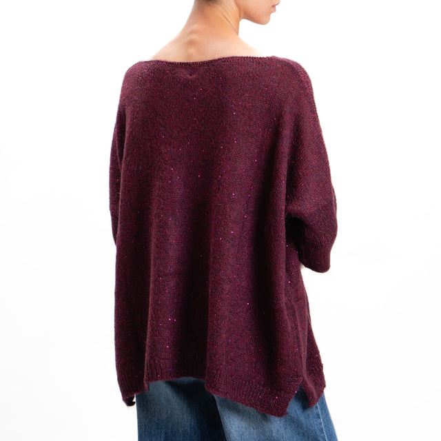 Kontatto-Mohair boat neck sweater with sequins - wine