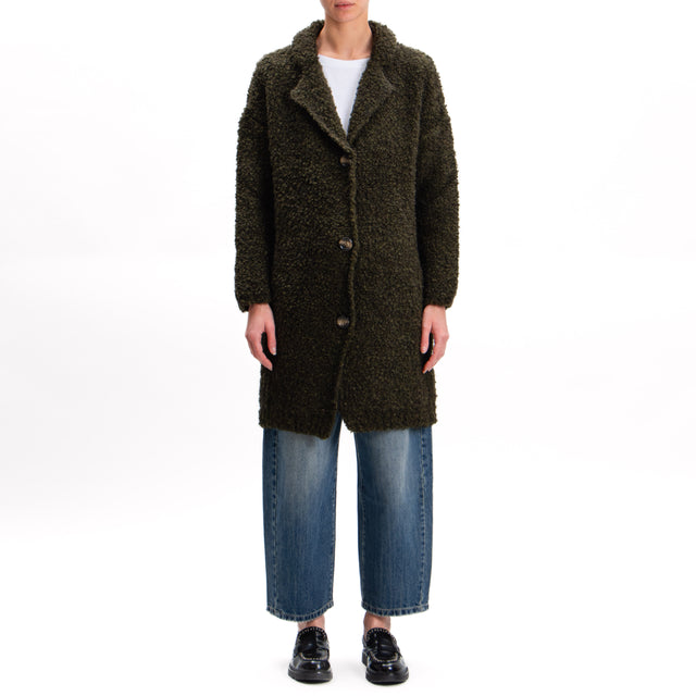 Contact-Teddy mohair 3 button coat - military