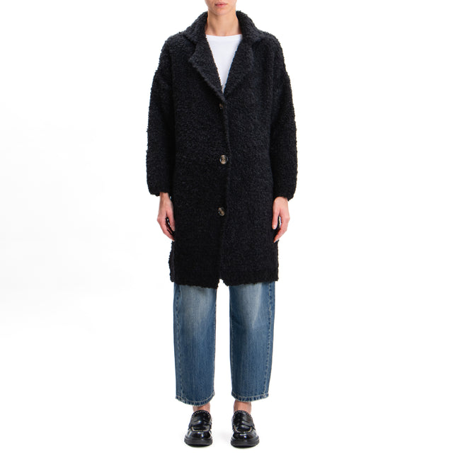 Contact-Teddy mohair 3 button coat - black