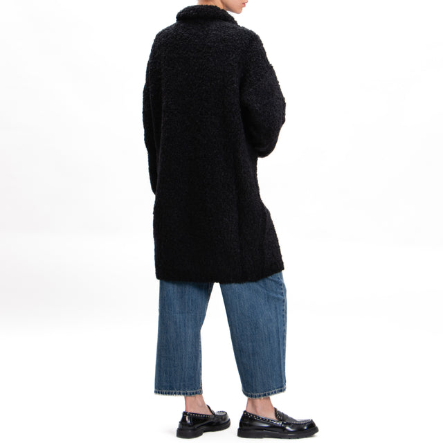 Kontatto-Cappotto teddy mohair 3 bottoni - nero