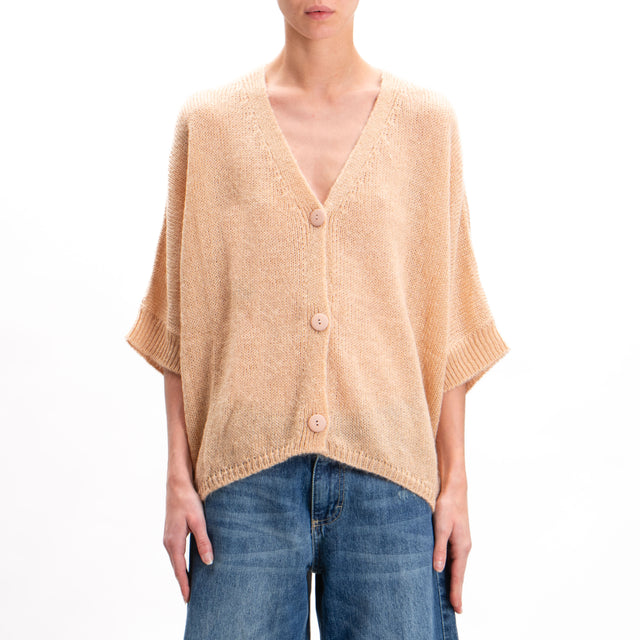 Kontatto-Oversized mohair cardigan with rounded v-neck - mou