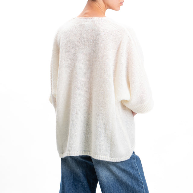 Kontatto-Cardigan mohair over stondata scollo v - offwhite