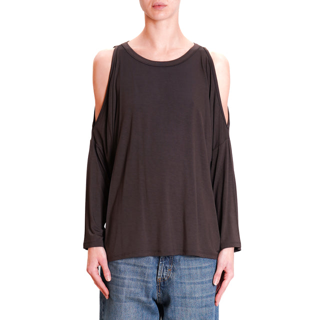 Kontatto-Cut out jersey T-shirt - dark brown