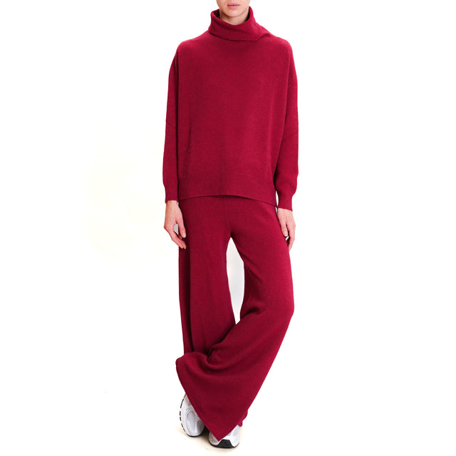 Kontatto-QS Drawstring Knitted Trousers - Bordeaux