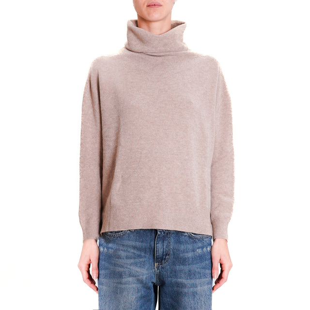 Kontatto-QS High neck sweater with side slits - dove grey