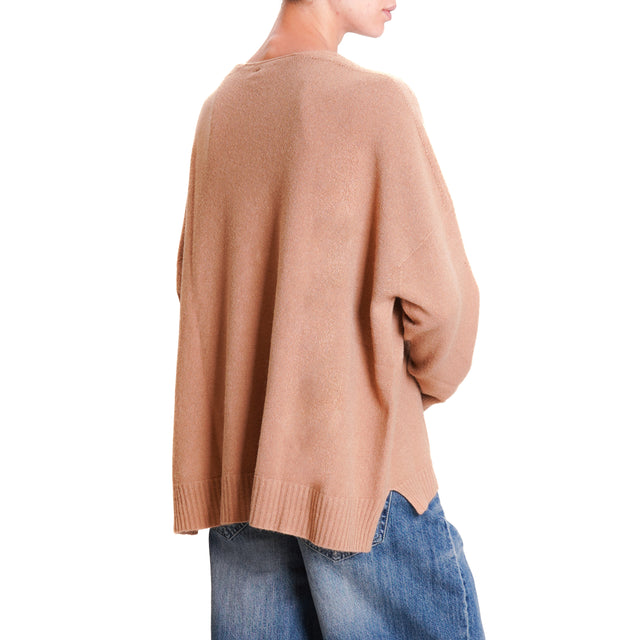 Kontatto-Cardigan with side slits - caramel