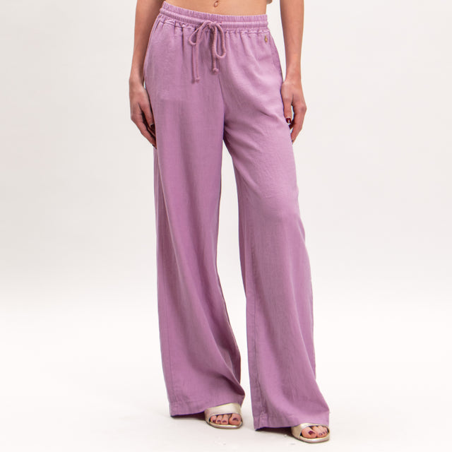 Souvenir-Pantalone misto lino elastico in vita - rosa