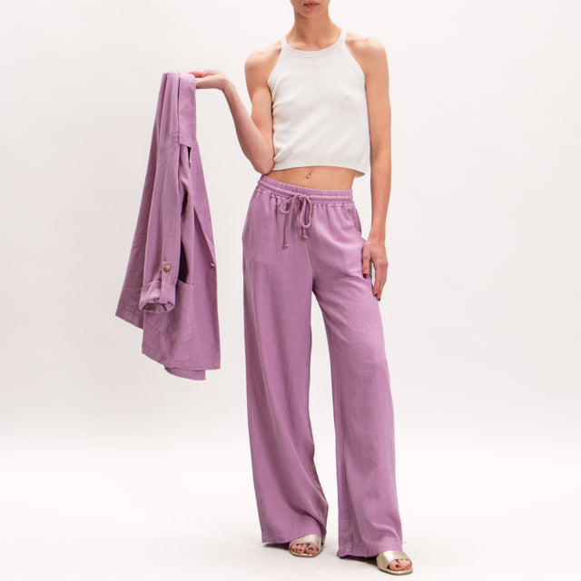 Souvenir-Pantalone misto lino elastico in vita - rosa