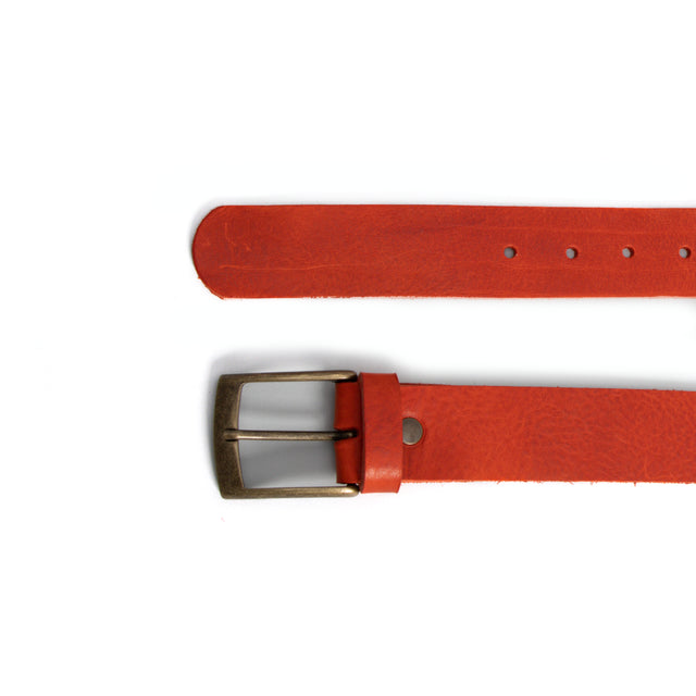 Zeroassoluto-Leather belt with bronze buckle - rust