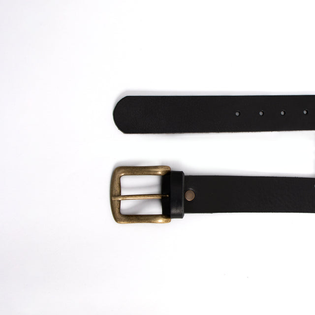 Zeroassoluto-Leather Belt with Bronze Buckle - Black