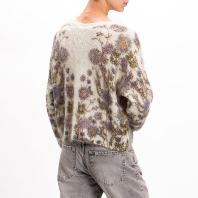 Tensione in-Cardigan mohair fantasia fiori - burro