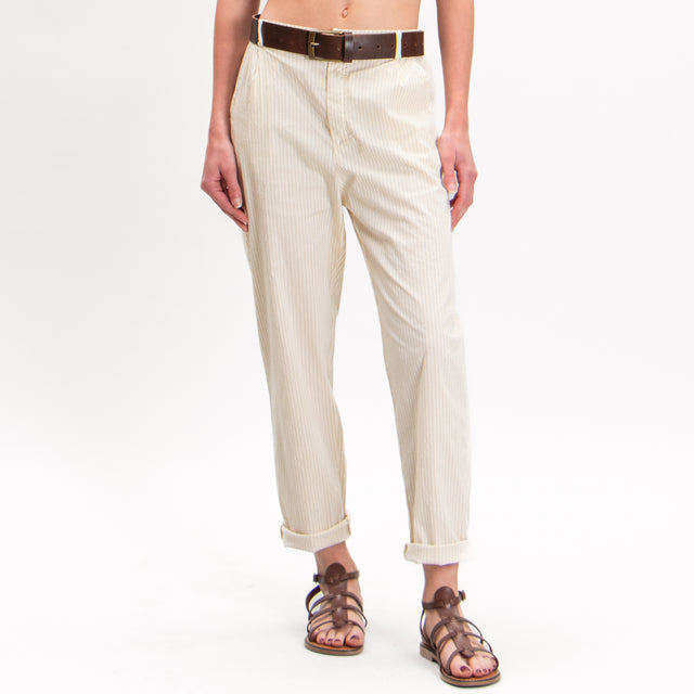 Zeroassoluto-Pantalone LOLA righe elastico dietro - beige