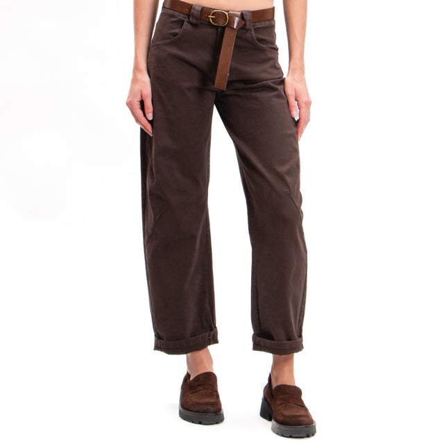 Tension in-Pantalone carrot with belt - dark brown