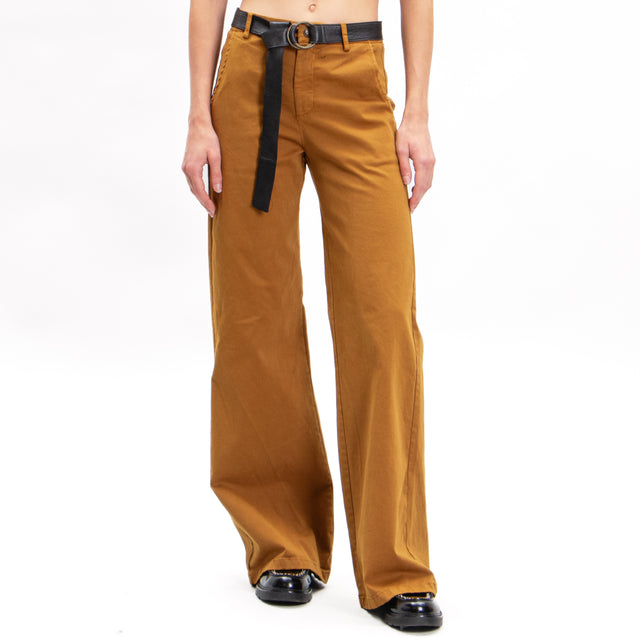 Zeroassoluto-LILLY palazzo trousers in stretch cotton - humus