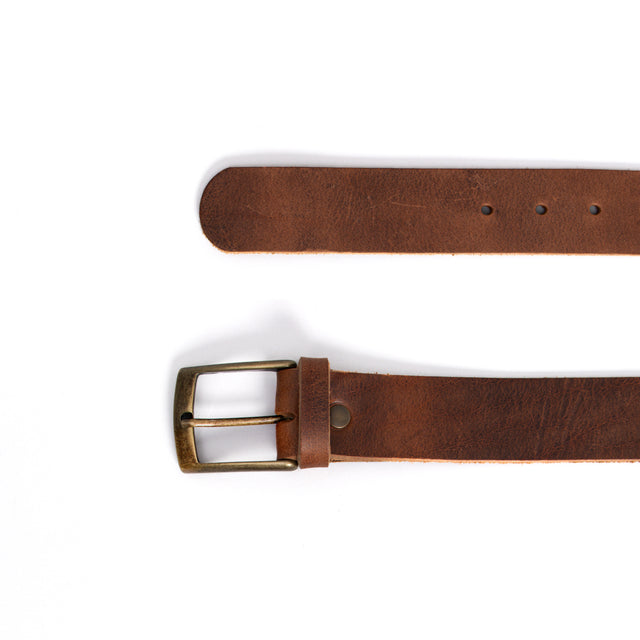 Zeroassoluto-Leather belt with bronze buckle - tobacco