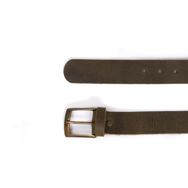 Zeroassoluto-Leather belt with bronze buckle - military