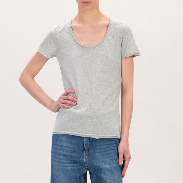 Zeroassoluto-Slimfit low-cut raw cut T-shirt - melange grey