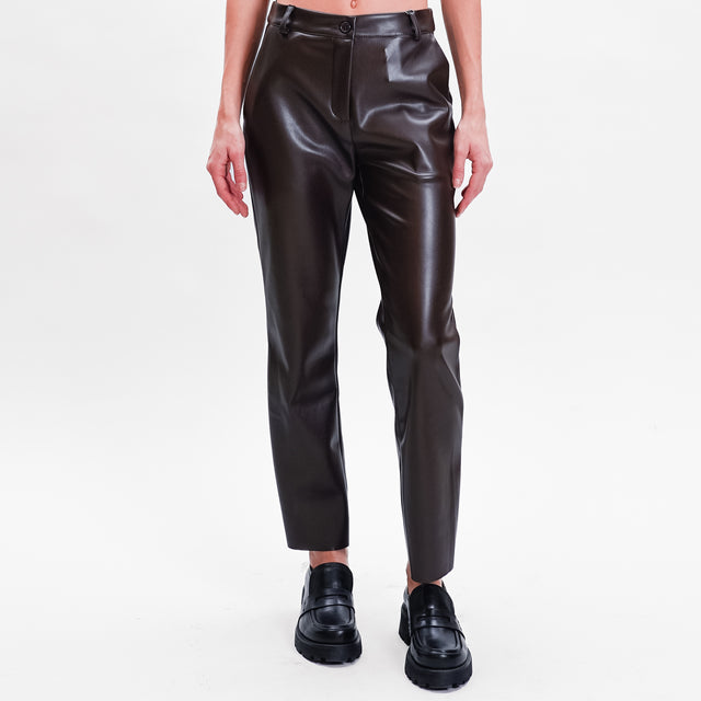 Motel-Straight faux leather pants - coffee