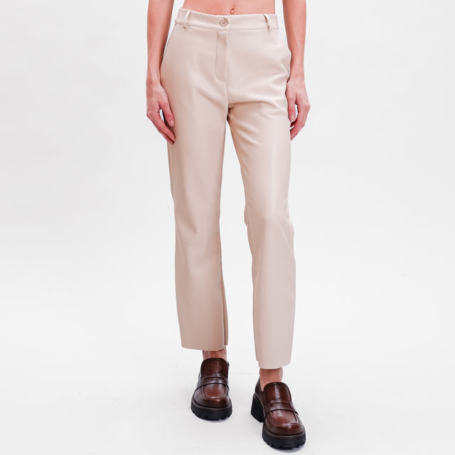 Motel-Straight imitation leather trousers - sand