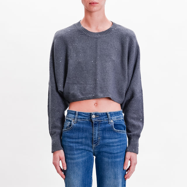 Haveone-Maglia crop micro paillettes - grigio