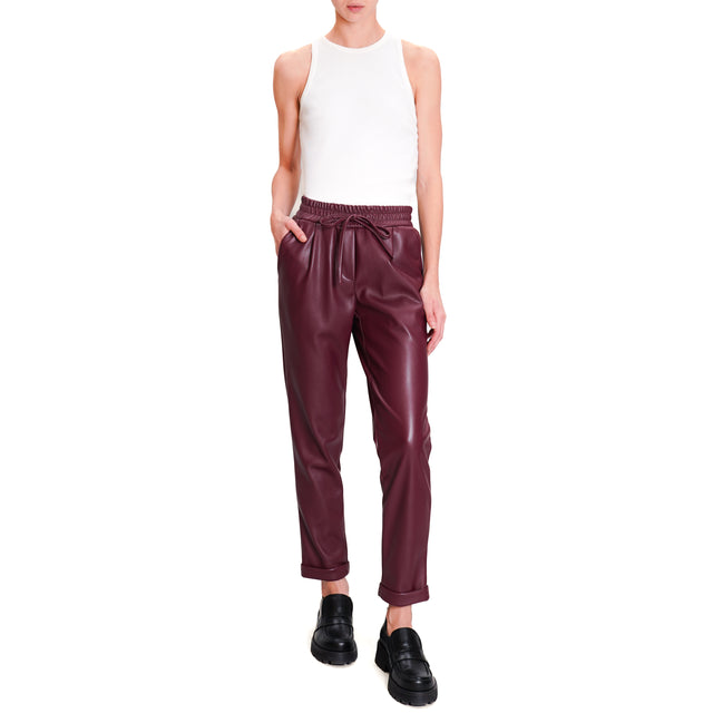 Motel-Leatherette Drawstring Trousers - Bordeaux