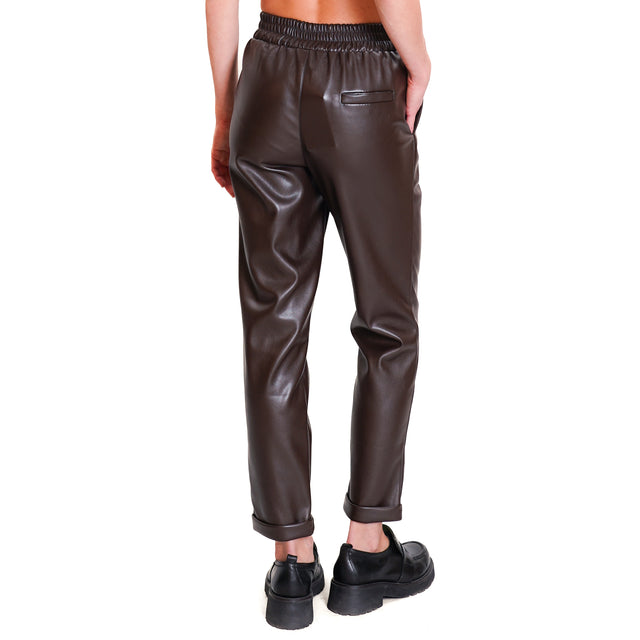 Motel-Leatherette Drawstring Trousers - Coffee