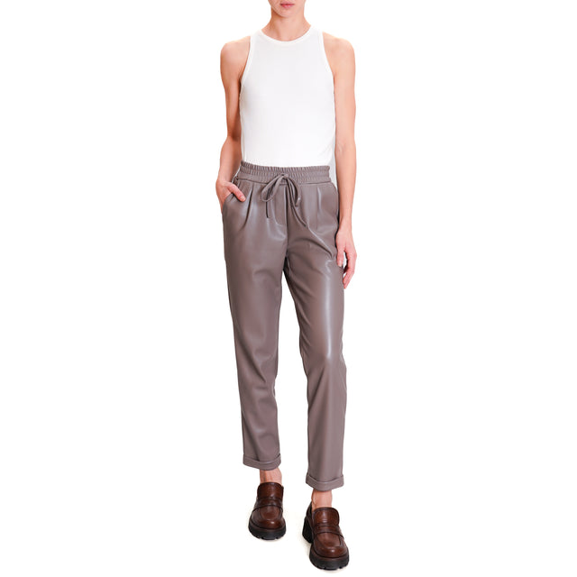 Motel-Pantalone similpelle con coulisse - fango