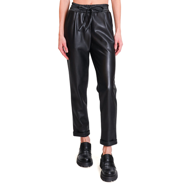 Motel-Leatherette Drawstring Trousers - Black