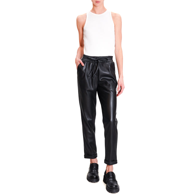 Motel-Leatherette Drawstring Trousers - Black