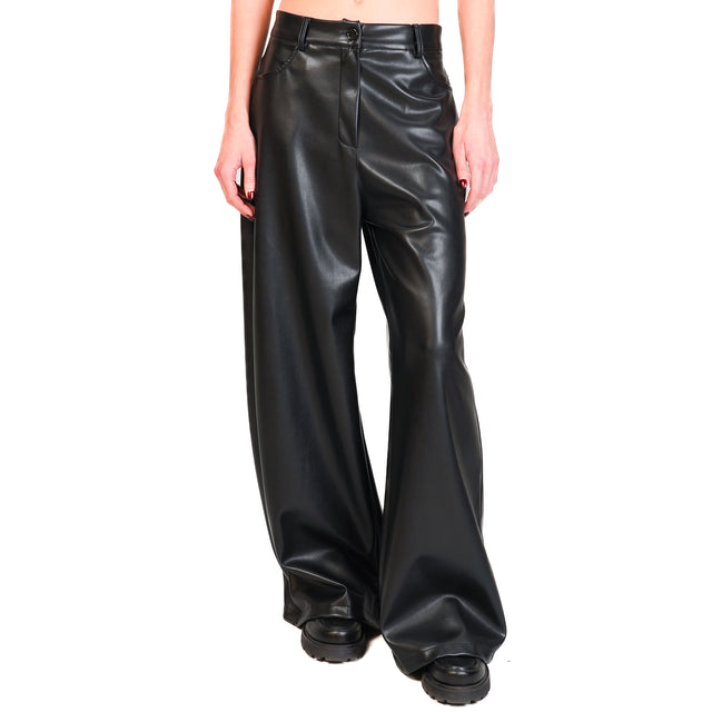 Motel-Pantalone wide leg similpelle - nero