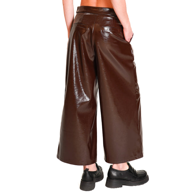 Motel-Leatherette Trousers - Dark Brown