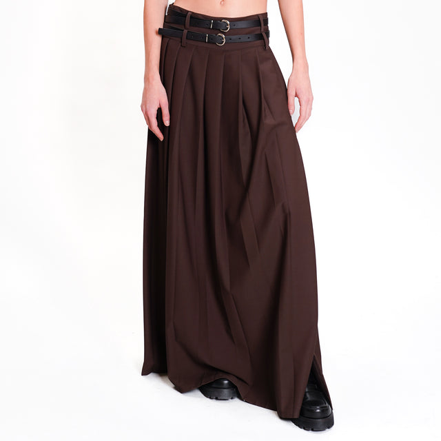 Motel-Double belt pleated skirt - dark brown