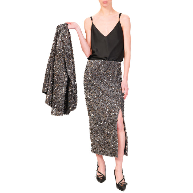 Motel-Sequin Skirt Elastic Waist - Grey