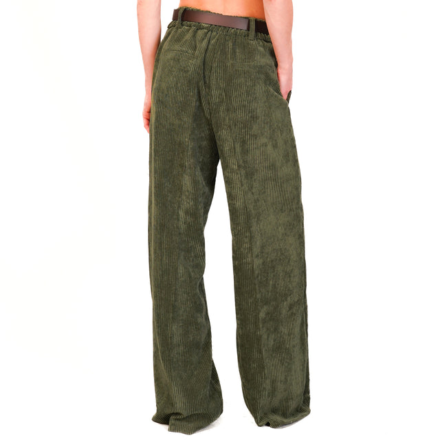 Motel-Pantalone palazzo velluto 500 righe - militare