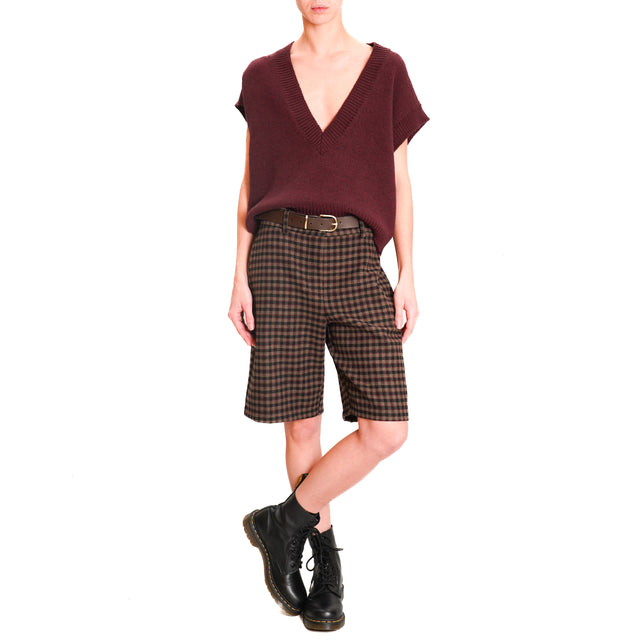 Motel-Bermuda checkered with belt - dark brown/black/mauve