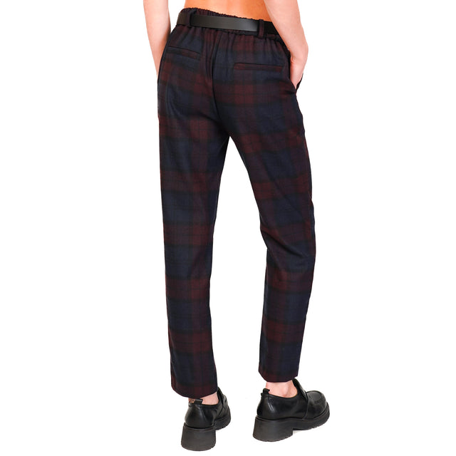 Motel-Pantalone tartan con cintura - blu/vino