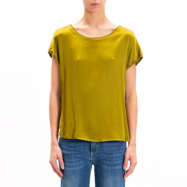 Motel-Blusa in satin mezza manica bordi lurex - olio