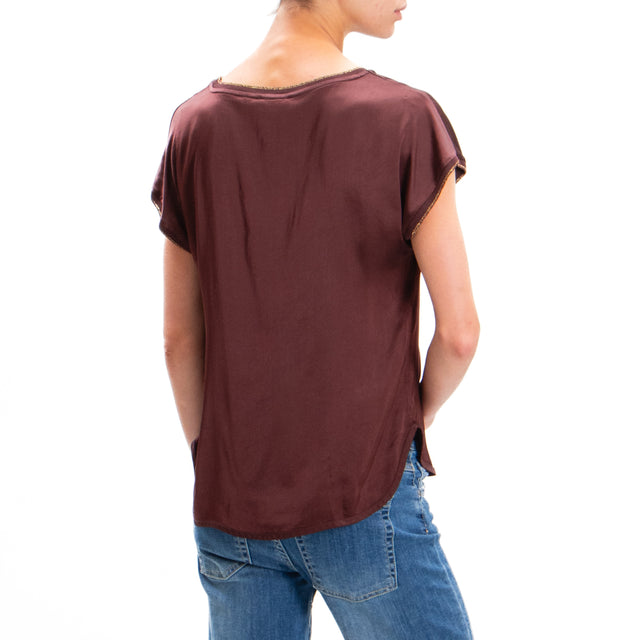 Motel-Blusa in satin mezza manica bordi lurex - vino