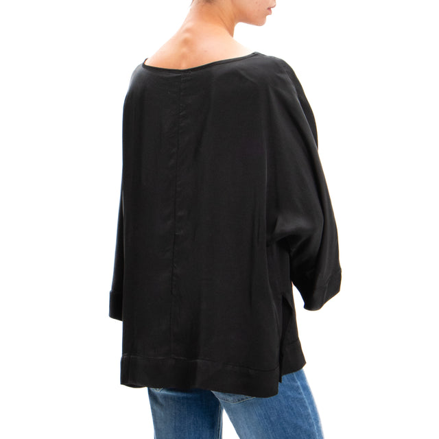 Motel-Blusa in satin manica 3/4 - nero