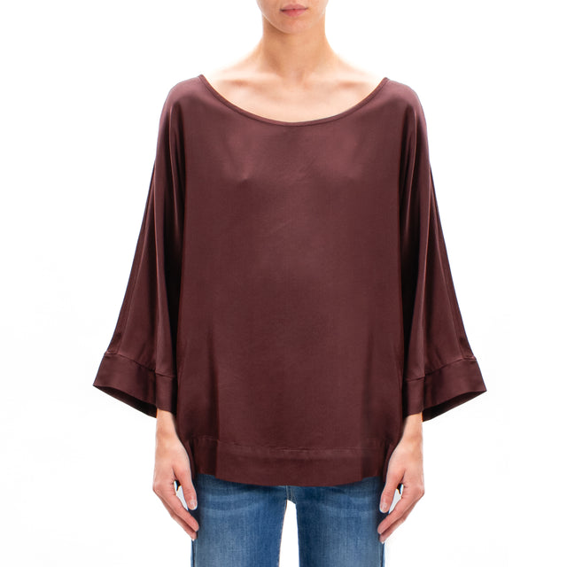 Motel-Blusa in satin manica 3/4 - vino