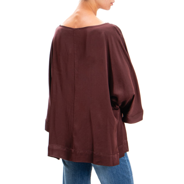 Motel-Blusa in satin manica 3/4 - vino