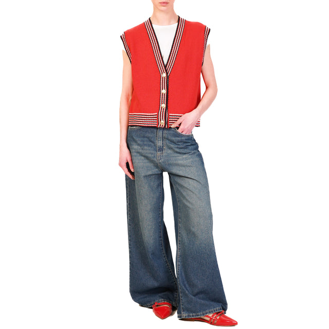 Motel-Gilet con bordi bottoni dorati - rosso