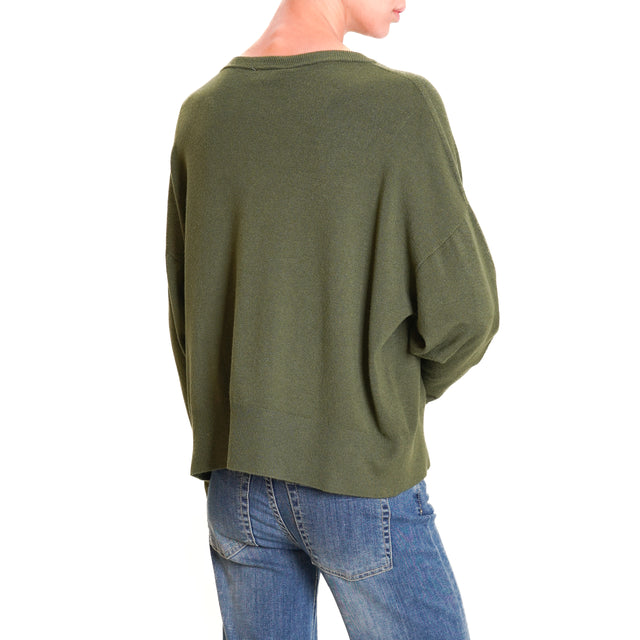 Motel-Maglia scollo v cut out - militare